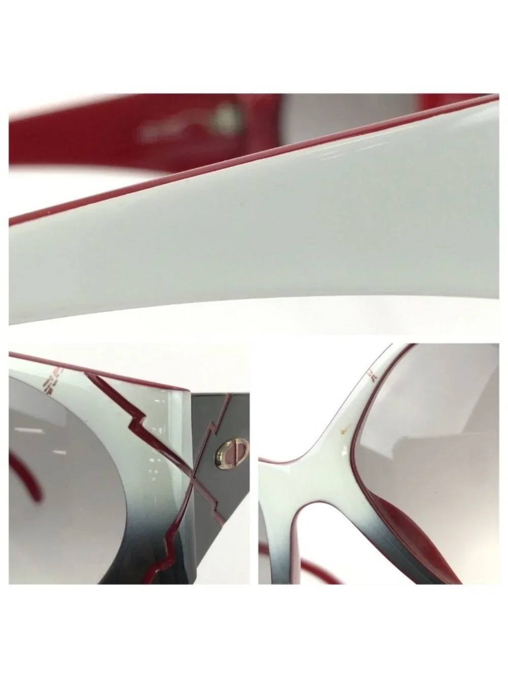 Dior Vintage Bicolor Gradient White Gray Red Sunglasses Eyewear